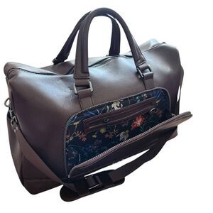 Robert Graham Duffle Bag Brown Faux Leather Lined Travel Brown Floral $398 Retai